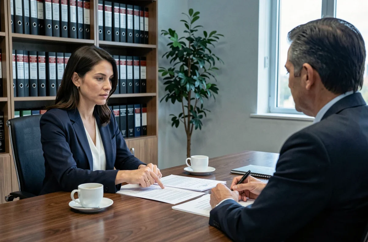 Avocate expliquant les responsabilités de dettes à un entrepreneur lors d'une consultation juridique