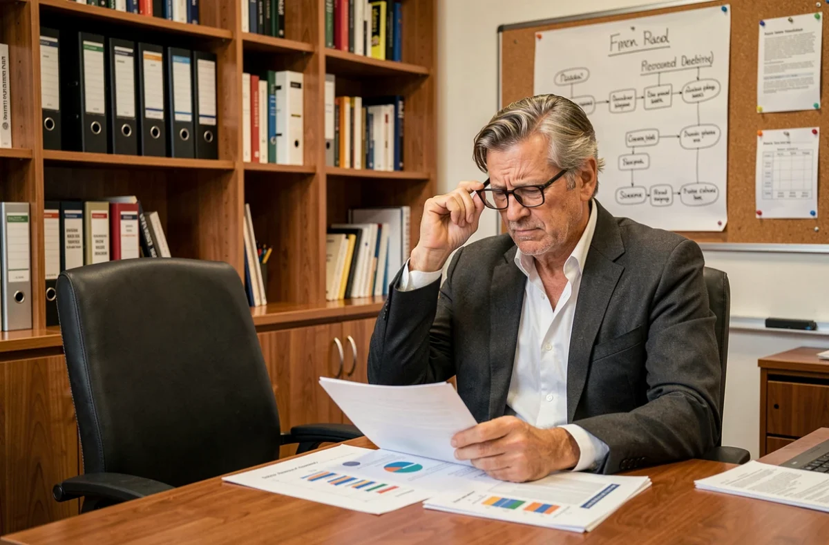 Responsable RH analysant des données de productivité au bureau face à une chaise vide symbolisant l'absence des télétravailleurs